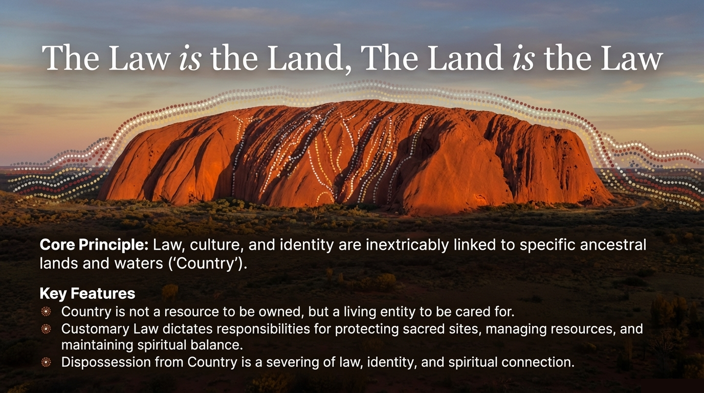 Diagram showing points of collision, coexistence and integration between customary law and state law in Australia.