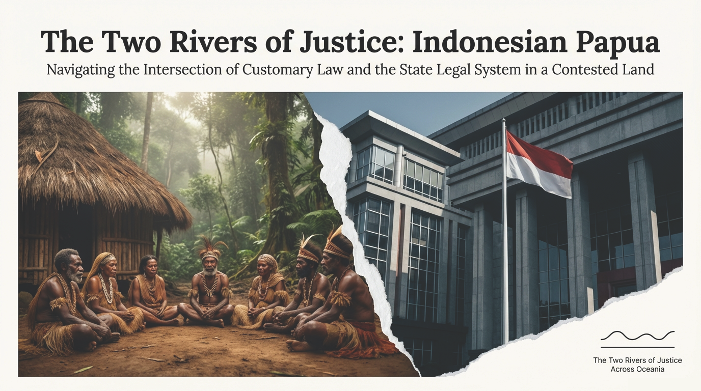 Infographic introducing the two rivers of justice in Indonesian Papua.