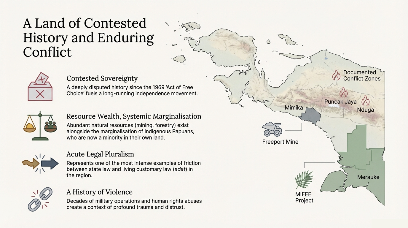 Context map of Indonesian Papua within Melanesia and Indonesia.