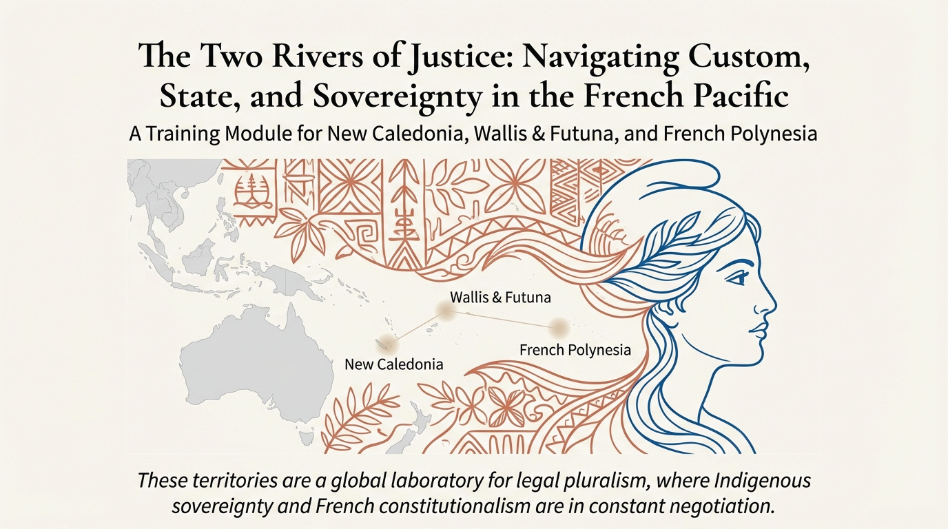 Two rivers flowing into a lagoon: one representing French state law, the other Ma‘ohi customary influence, in French Polynesia.
